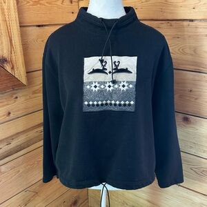 Black Mock Neck Athletic Sweater Wilderness Workout Sz Large Cotton Running Jogg